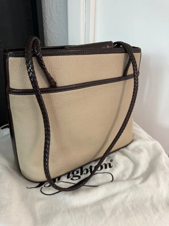 Brighton Liana Bone/Choc Satchel with Dust Cover and Box - Picture 6 of 11